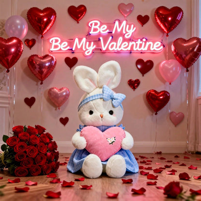 PlushFable 15.8in Daisy White Bunny Stuffed Animal In Floral Embroidery Dress Soft Rabbit Plushie With,Valentine's Day,Plushie,Toys For Girl,Easter,Easter Decor