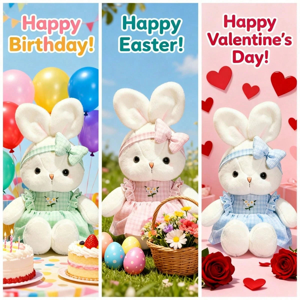 PlushFable 15.8in Daisy White Bunny Stuffed Animal In Floral Embroidery Dress Soft Rabbit Plushie With,Valentine's Day,Plushie,Toys For Girl,Easter,Easter Decor