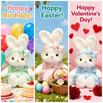 PlushFable 15.8in Daisy White Bunny Stuffed Animal In Floral Embroidery Dress Soft Rabbit Plushie With,Valentine's Day,Plushie,Toys For Girl,Easter,Easter Decor