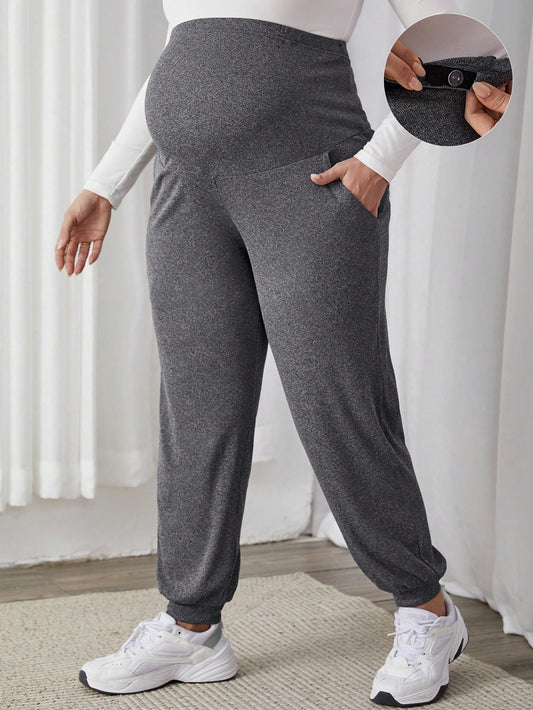 Plussiva Maternity Plus Size Belly Support Adjustable Waist Pants