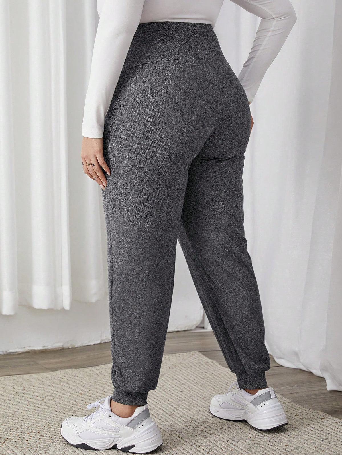 Plussiva Maternity Plus Size Belly Support Adjustable Waist Pants
