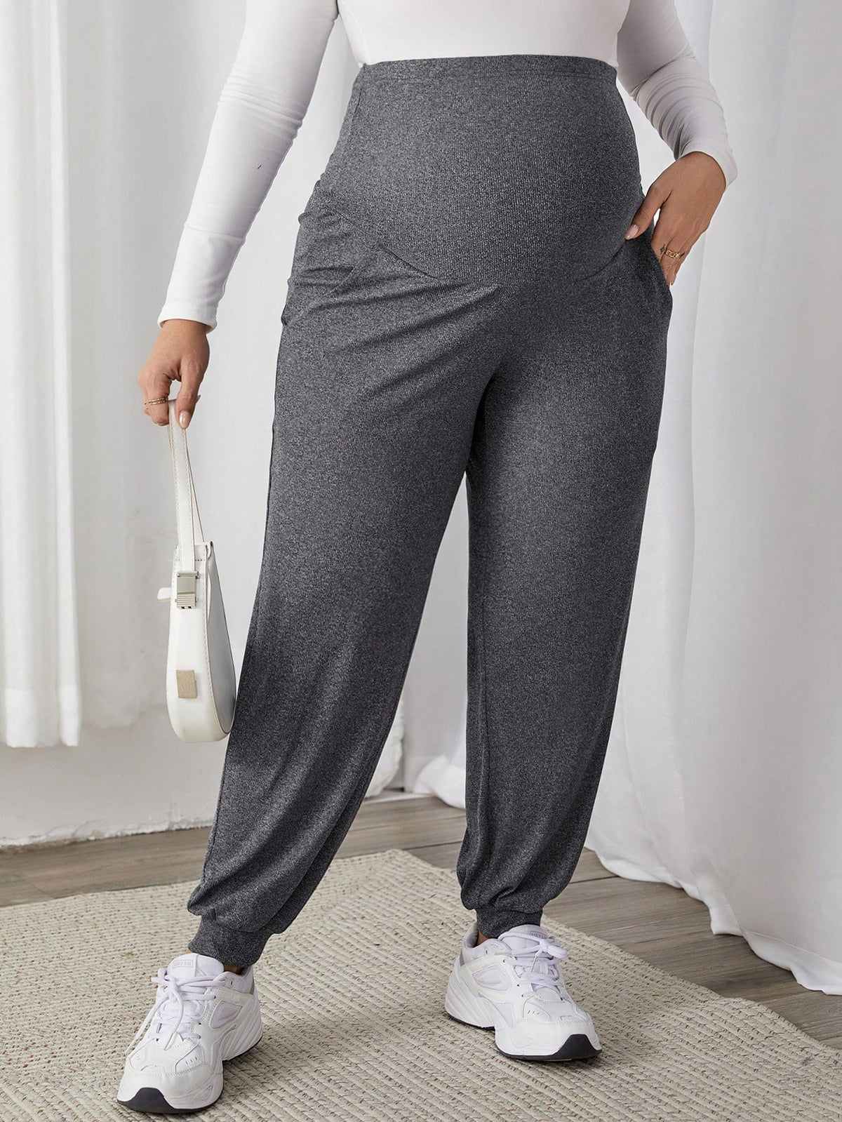 Plussiva Maternity Plus Size Belly Support Adjustable Waist Pants