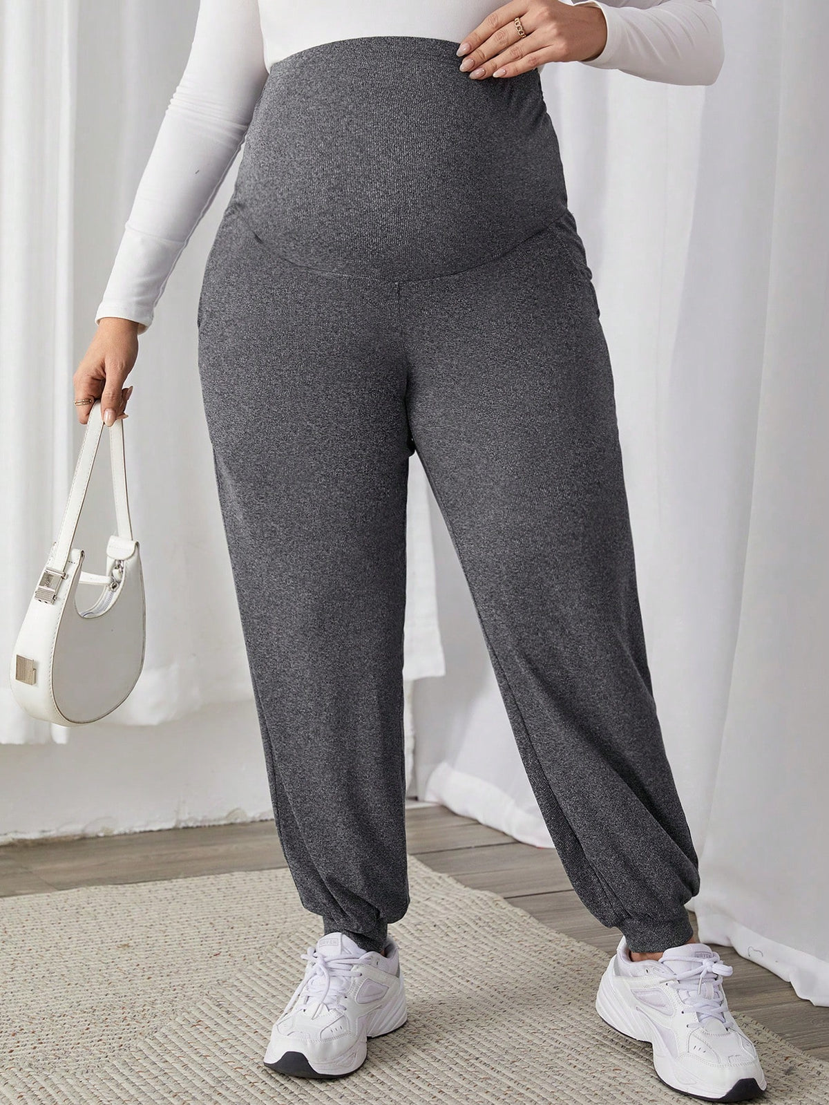 Plussiva Maternity Plus Size Belly Support Adjustable Waist Pants