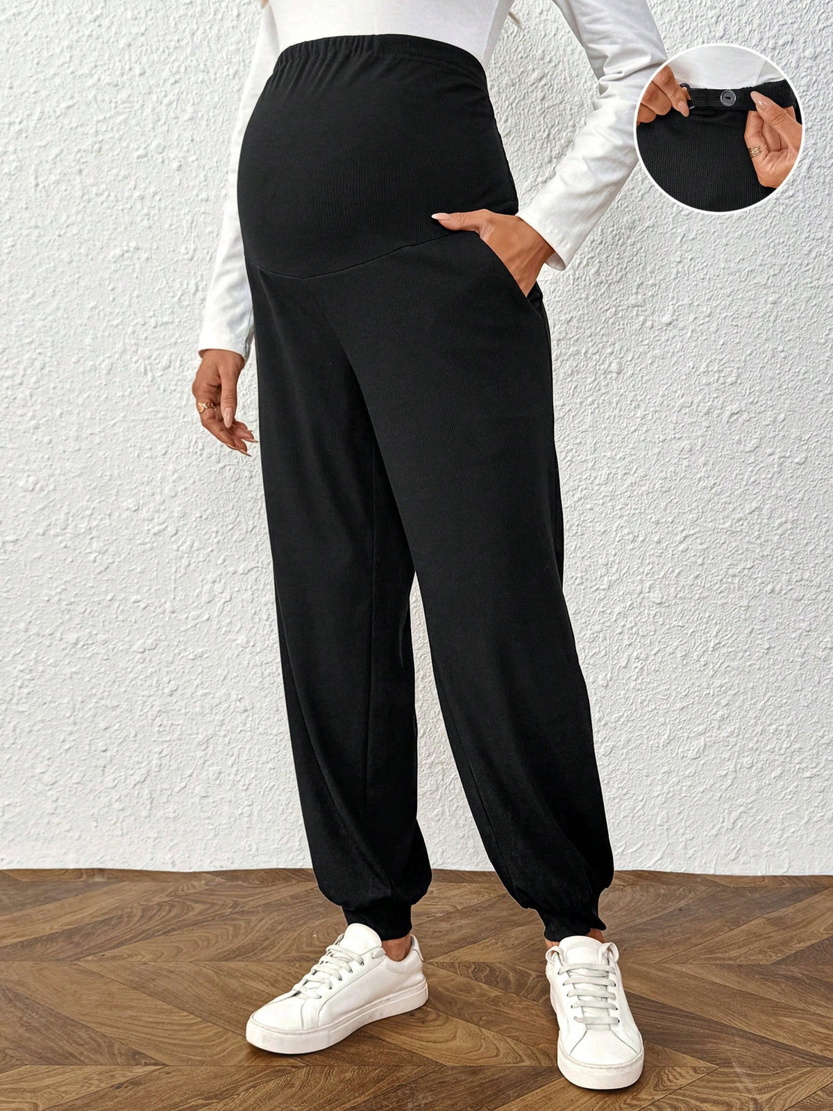 Plussiva Maternity Plus Size Belly Support Adjustable Waist Pants