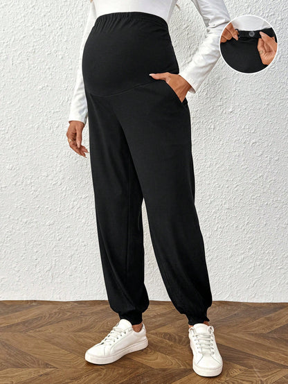 Plussiva Maternity Plus Size Belly Support Adjustable Waist Pants