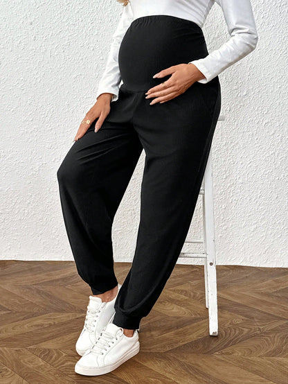Plussiva Maternity Plus Size Belly Support Adjustable Waist Pants