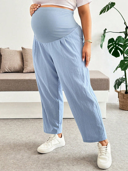 Plussiva Maternity Plus Size Solid Color High Waist Slant Pocket Fashion Pants Vacation Outfits Fall