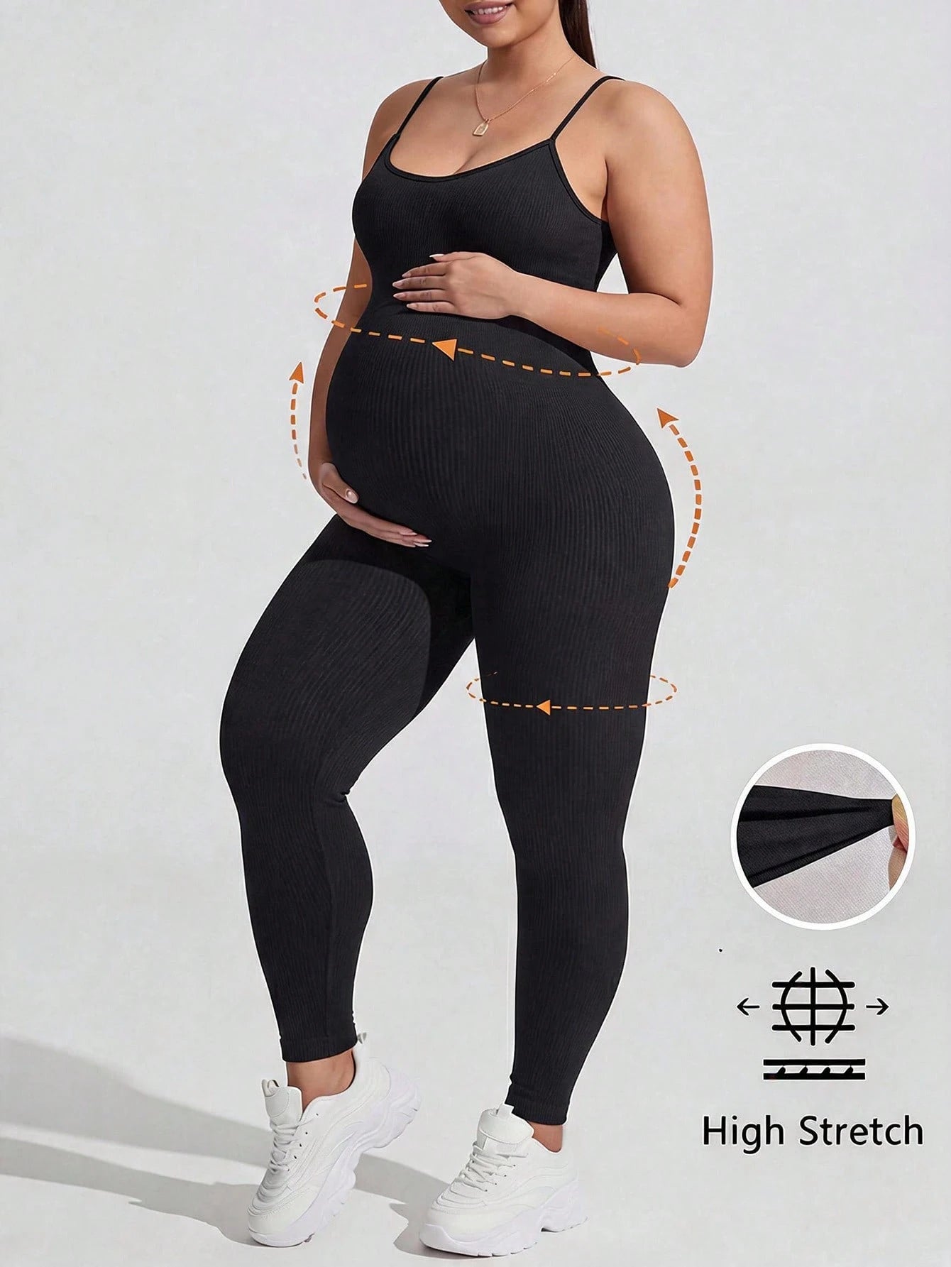 Plussiva Plus-Size Black Maternity Athletic Jumpsuit (Tank-Style) Fall Sports Gym Airport Outfit Women