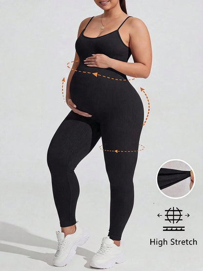 Plussiva Plus-Size Black Maternity Athletic Jumpsuit (Tank-Style) Fall Sports Gym Airport Outfit Women