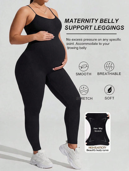 Plussiva Plus-Size Black Maternity Athletic Jumpsuit (Tank-Style) Fall Sports Gym Airport Outfit Women
