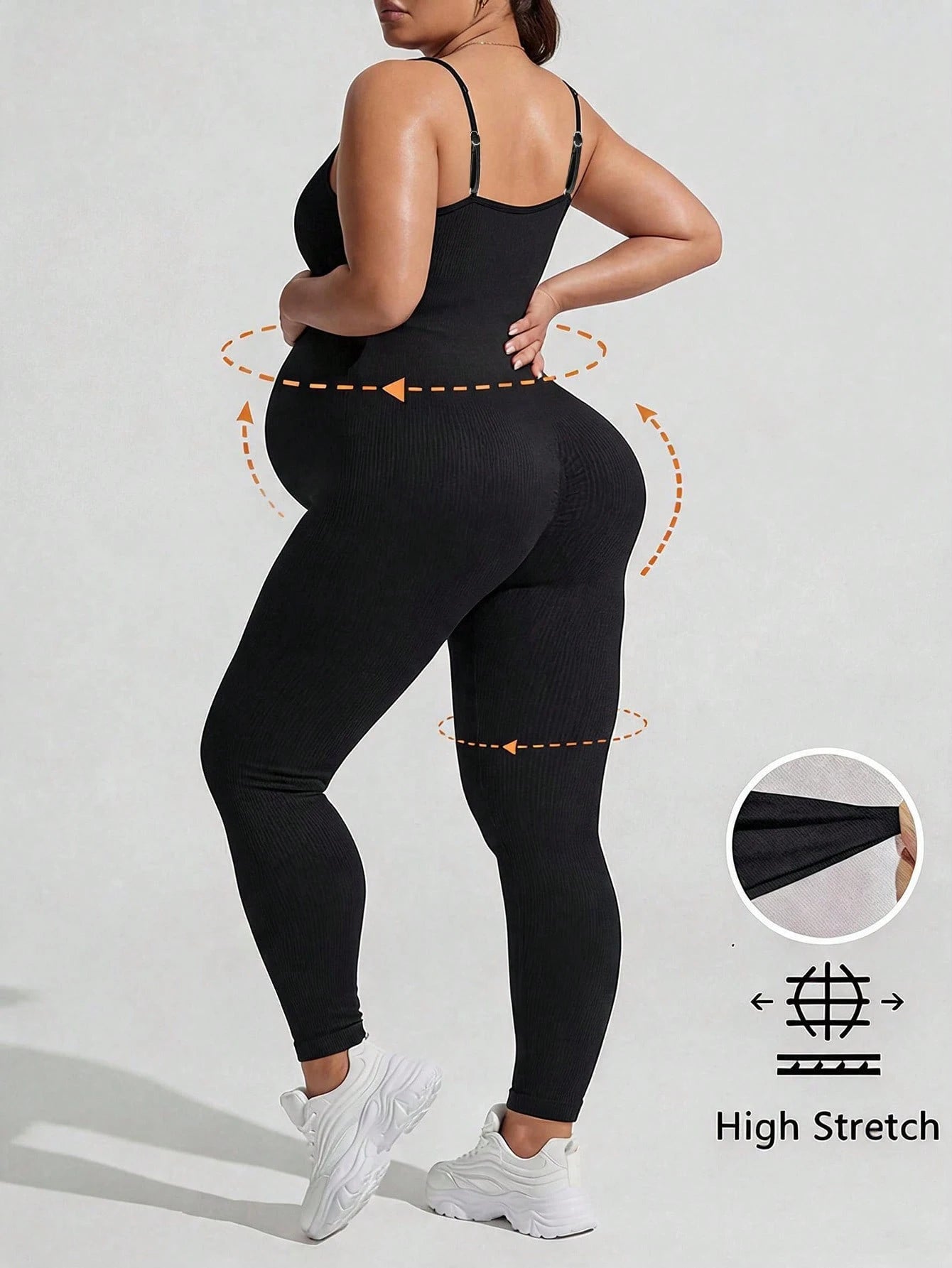 Plussiva Plus-Size Black Maternity Athletic Jumpsuit (Tank-Style) Fall Sports Gym Airport Outfit Women