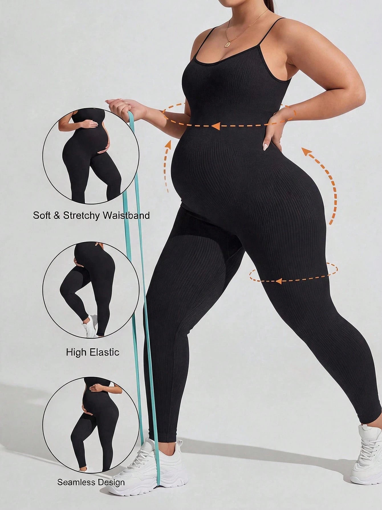 Plussiva Plus-Size Black Maternity Athletic Jumpsuit (Tank-Style) Fall Sports Gym Airport Outfit Women