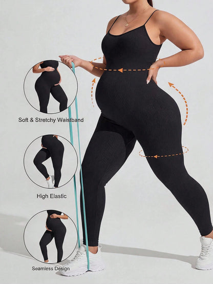 Plussiva Plus-Size Black Maternity Athletic Jumpsuit (Tank-Style) Fall Sports Gym Airport Outfit Women