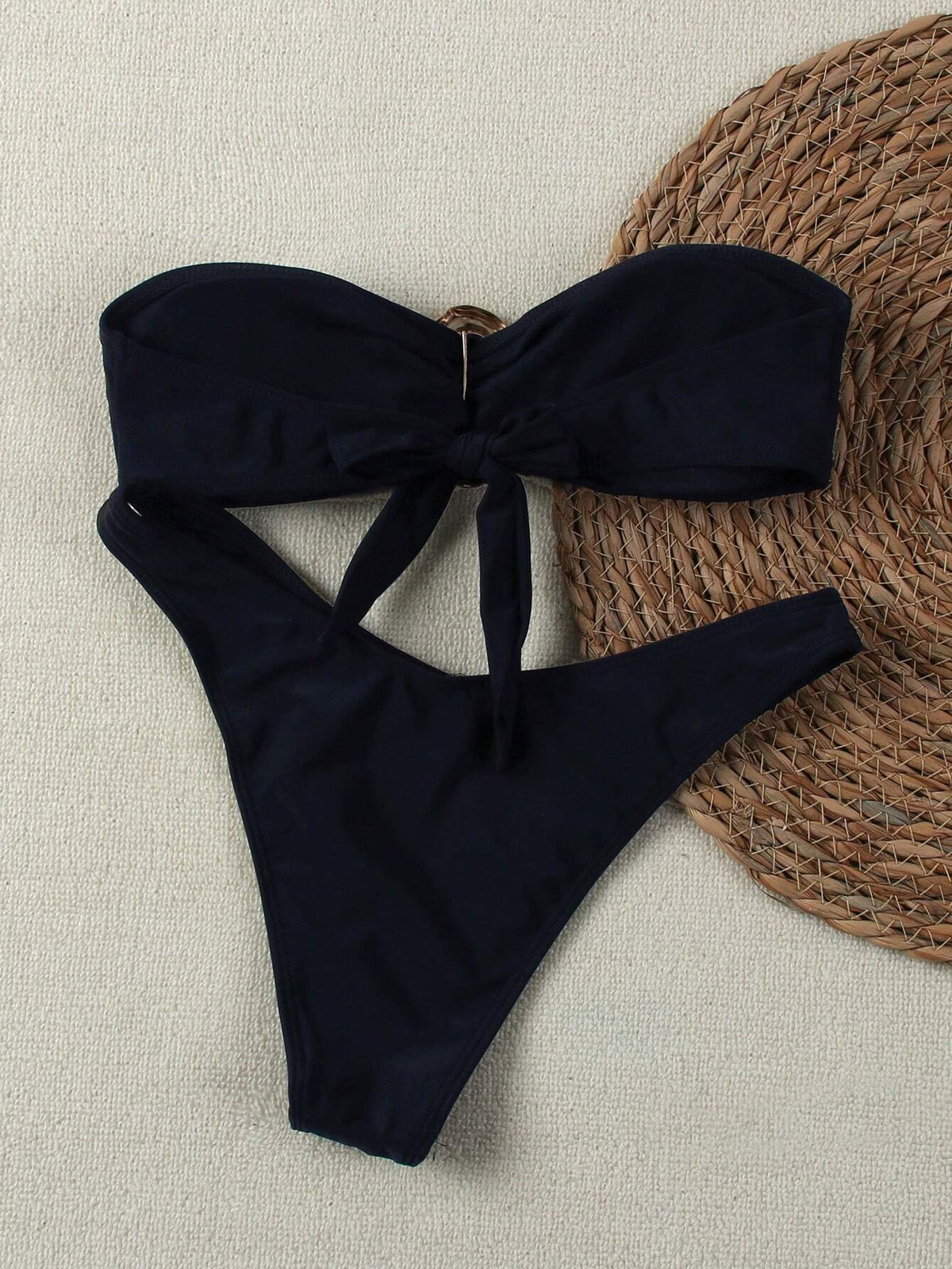 Polovedo Official Red Solid Color Sexy Elegant Casual Beach Holiday Party Date Strapless Bikini Set, Spring/Summer Vacation