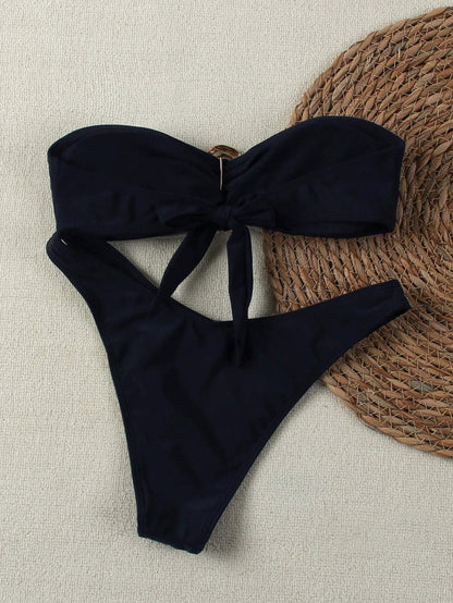 Polovedo Official Red Solid Color Sexy Elegant Casual Beach Holiday Party Date Strapless Bikini Set, Spring/Summer Vacation