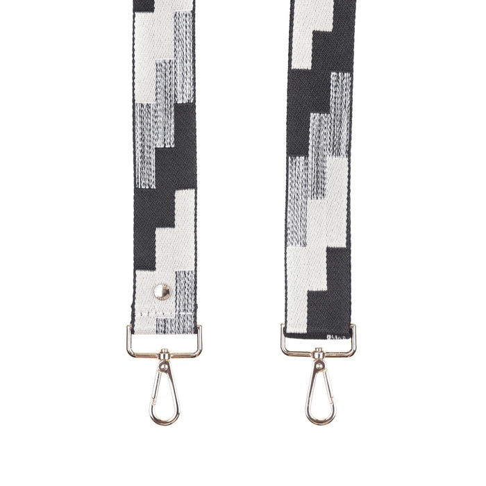 Pom Pom Strap Black and Stone Geometric