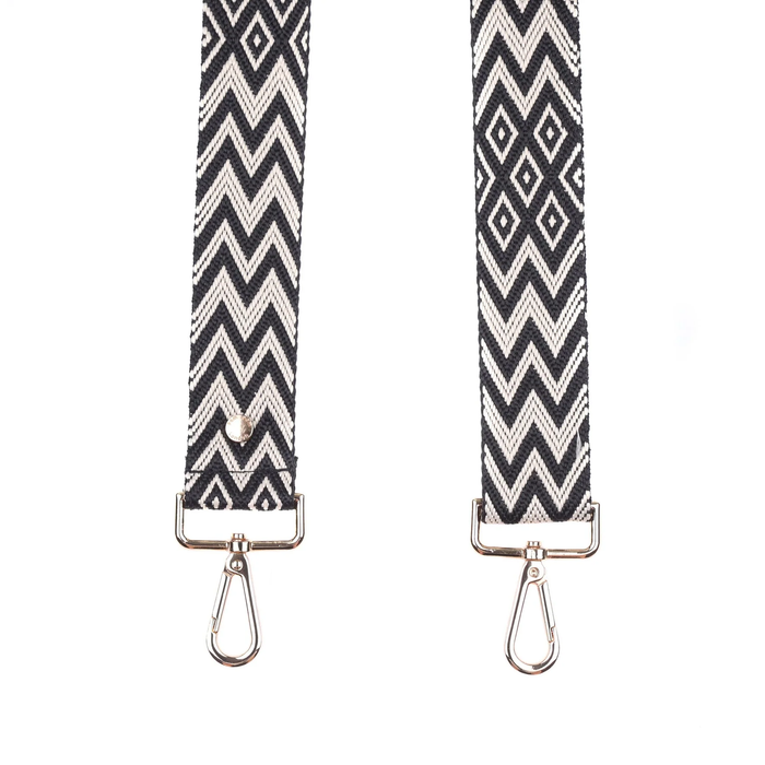 Pom Pom Strap Stone & Black Zig Zag