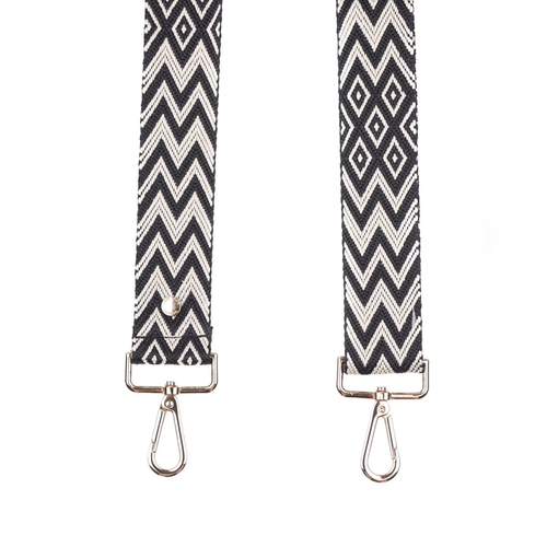 Pom Pom Strap Stone & Black Zig Zag