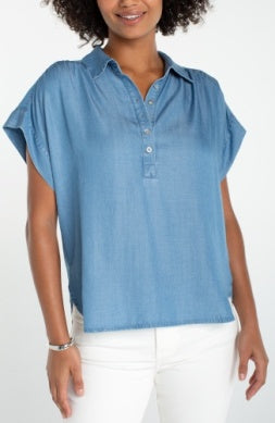 Popover Shirt w/ Shirring Sunlit Blue