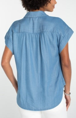 Popover Shirt w/ Shirring Sunlit Blue