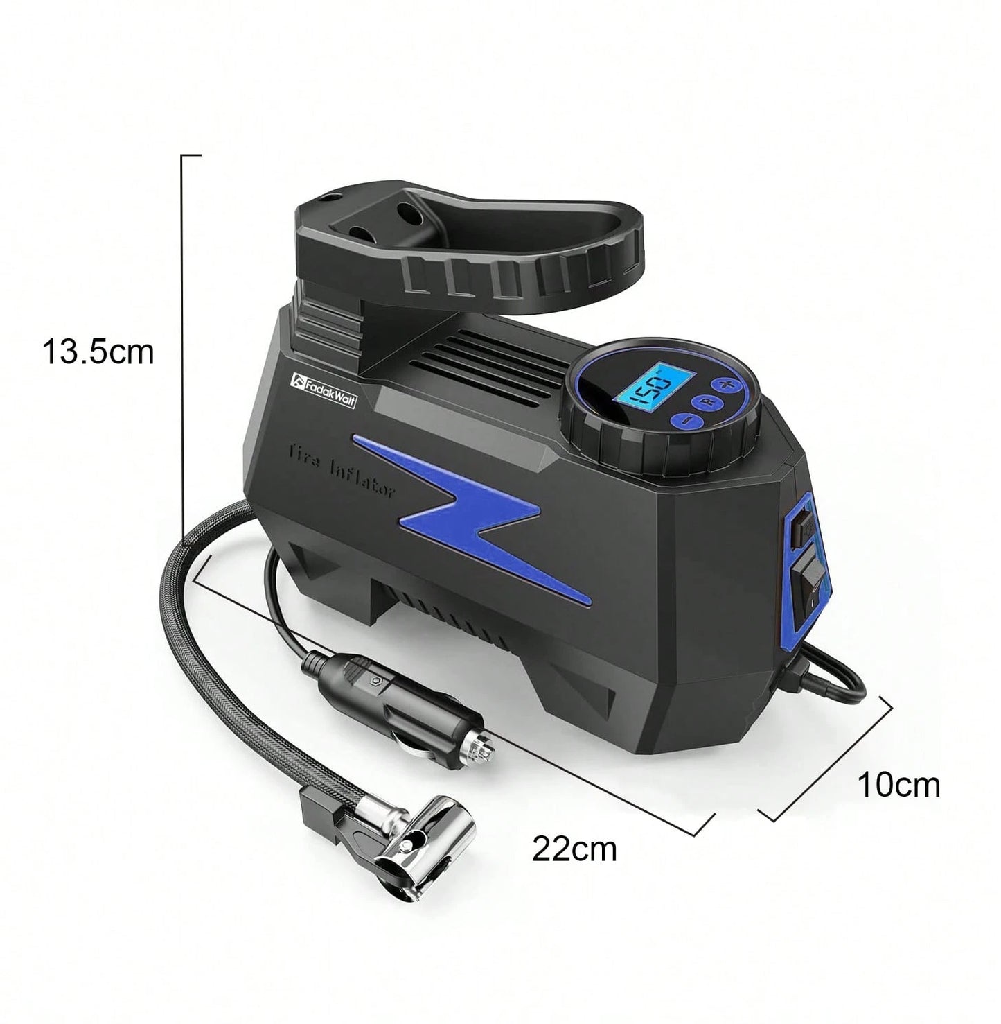 Portable Car Air Compressor Tire Inflator 12V, FADAKWALT Handheld Electric Air Pump With Digital Pressure Gauge & LED Light For Car, Motorcycle, Bicycle And Emergency Use