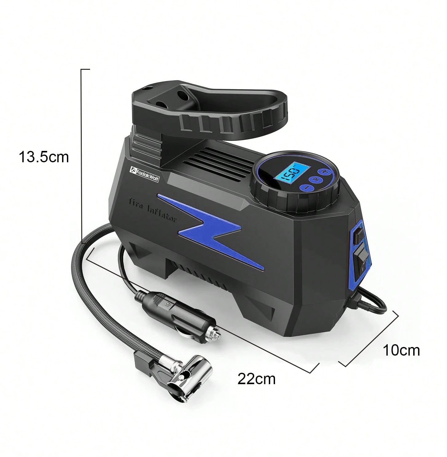 Portable Car Air Compressor Tire Inflator 12V, FADAKWALT Handheld Electric Air Pump With Digital Pressure Gauge & LED Light For Car, Motorcycle, Bicycle And Emergency Use