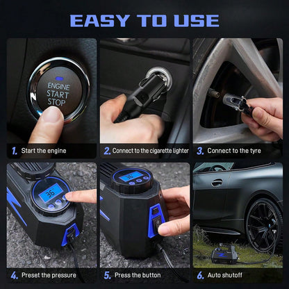 Portable Car Air Compressor Tire Inflator 12V, FADAKWALT Handheld Electric Air Pump With Digital Pressure Gauge & LED Light For Car, Motorcycle, Bicycle And Emergency Use