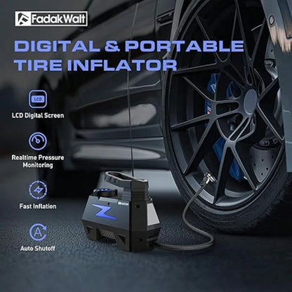Portable Car Air Compressor Tire Inflator 12V, FADAKWALT Handheld Electric Air Pump With Digital Pressure Gauge & LED Light For Car, Motorcycle, Bicycle And Emergency Use