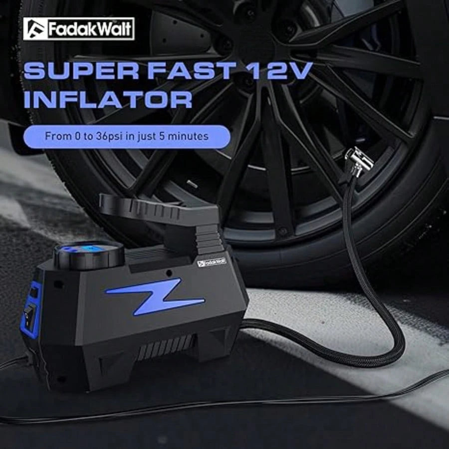 Portable Car Air Compressor Tire Inflator 12V, FADAKWALT Handheld Electric Air Pump With Digital Pressure Gauge & LED Light For Car, Motorcycle, Bicycle And Emergency Use