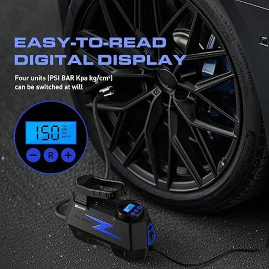Portable Car Air Compressor Tire Inflator 12V, FADAKWALT Handheld Electric Air Pump With Digital Pressure Gauge & LED Light For Car, Motorcycle, Bicycle And Emergency Use