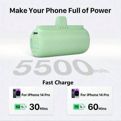 Portable Charger, Small 5500mAh 18W PD Fast Charging Power Bank With External Battery Pack, Mini Travel Charger Compatible With IPhone 14, 13, 12, 11, Pro, Max, XS, XR,, And- Green