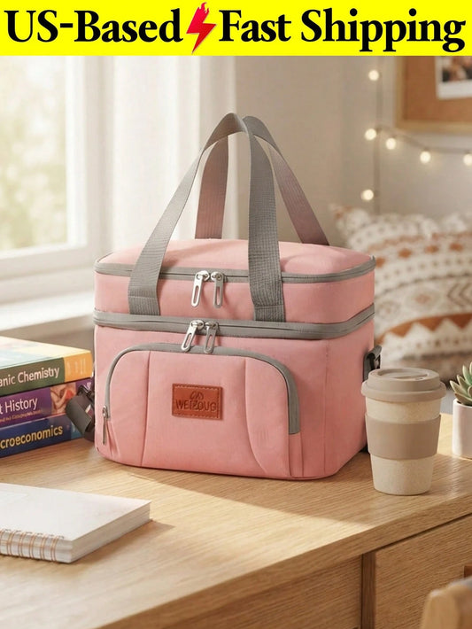Portable Cooler Lunch Bag, Large Insulated Tote Bag With Zipper Closure, Waterproof Thermal Food Storage Bag For Work Travel Camping Picnic