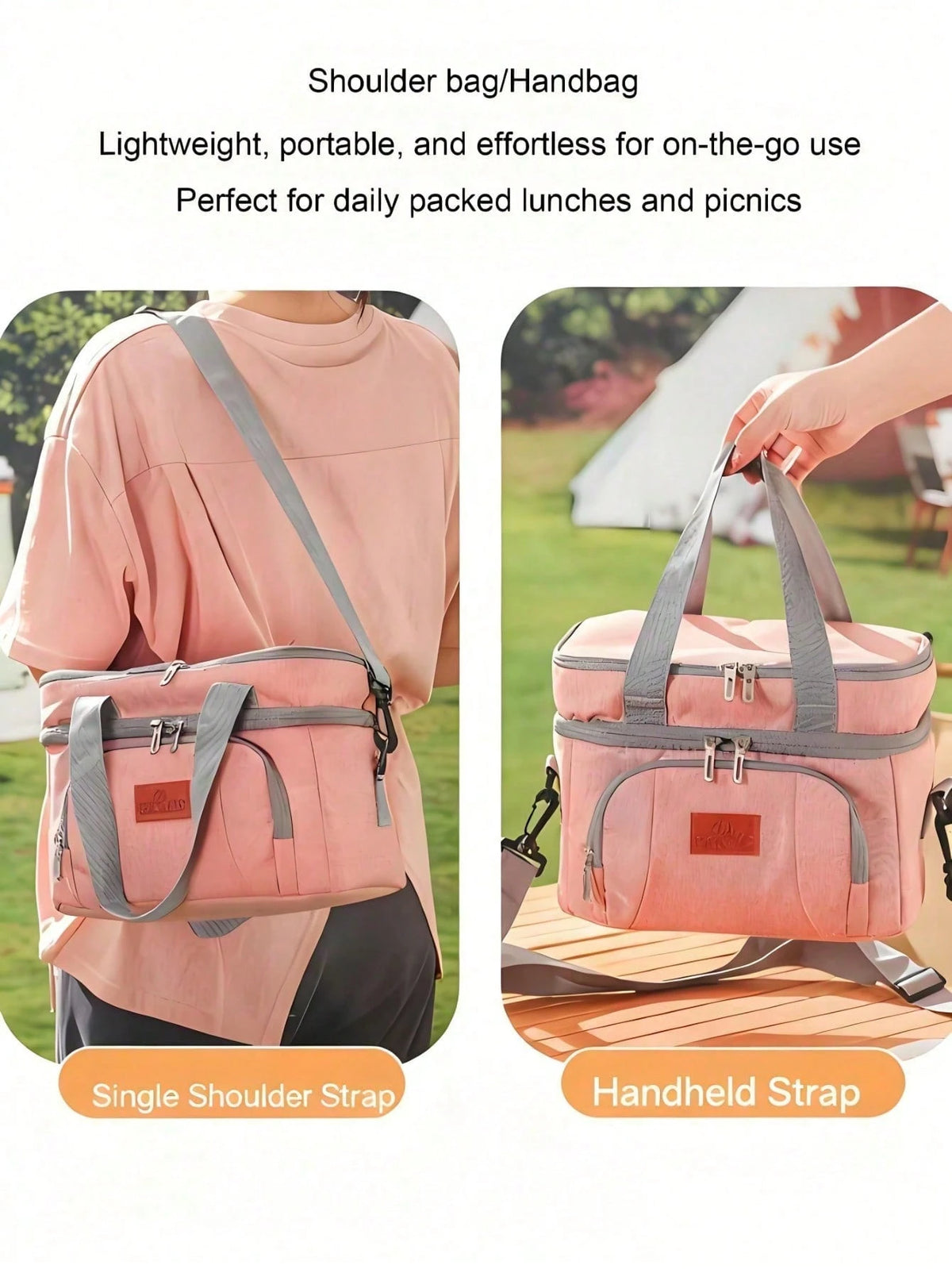 Portable Cooler Lunch Bag, Large Insulated Tote Bag With Zipper Closure, Waterproof Thermal Food Storage Bag For Work Travel Camping Picnic