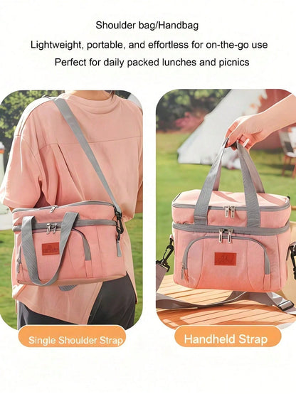 Portable Cooler Lunch Bag, Large Insulated Tote Bag With Zipper Closure, Waterproof Thermal Food Storage Bag For Work Travel Camping Picnic