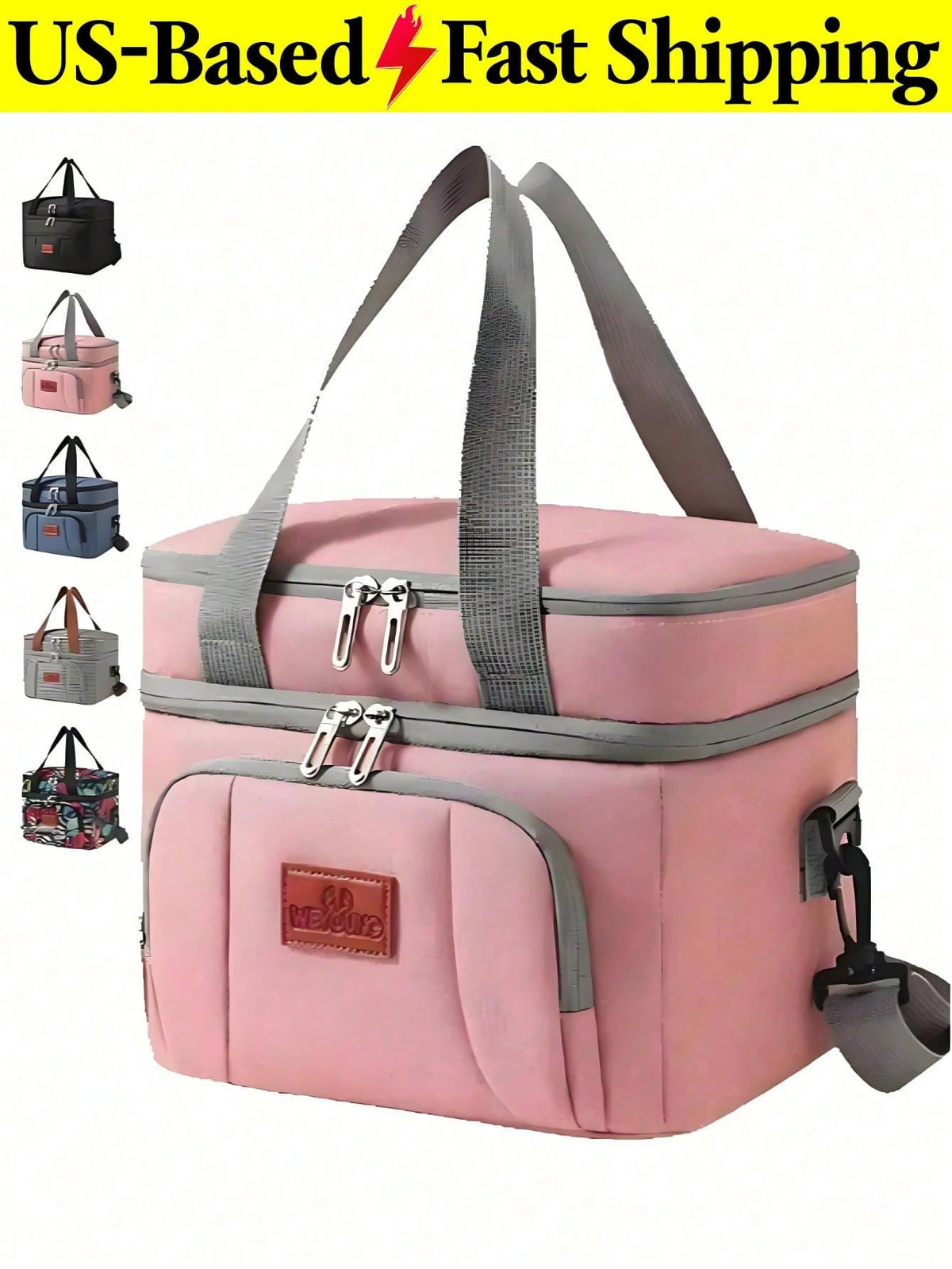 Portable Cooler Lunch Bag, Large Insulated Tote Bag With Zipper Closure, Waterproof Thermal Food Storage Bag For Work Travel Camping Picnic