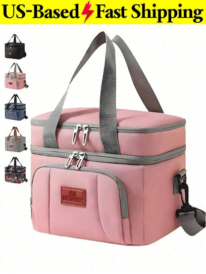 Portable Cooler Lunch Bag, Large Insulated Tote Bag With Zipper Closure, Waterproof Thermal Food Storage Bag For Work Travel Camping Picnic