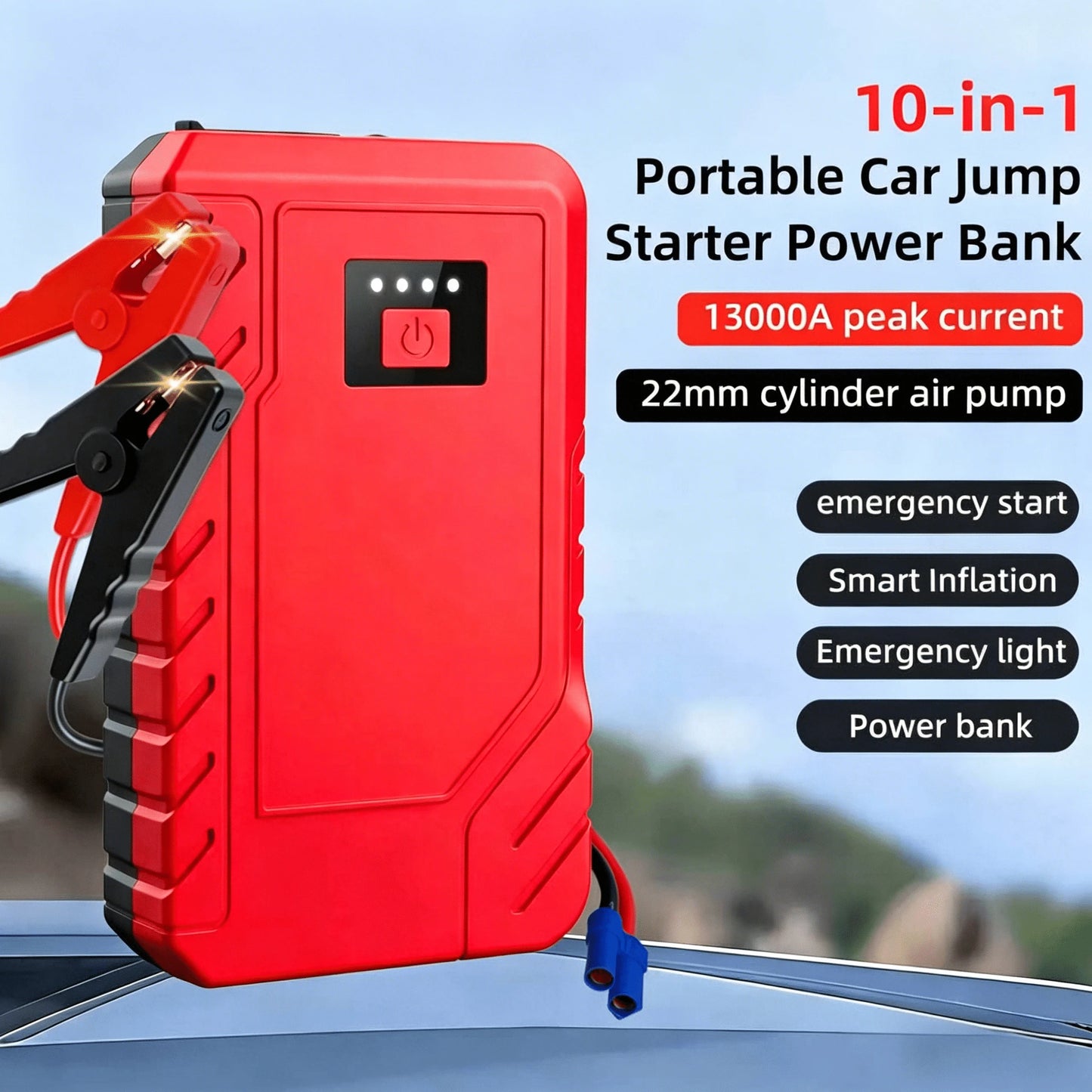 Portable Emergency Jump Starter, 14.8V Car Battery Charger, 10500mAh, Optional Air Pump Emergency Starter, Multiple Modes, Jump Starter Accessories & Tools, Equipped With USB Type-C And USB Output Por