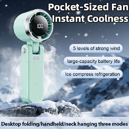 Portable Handheld Turbo Fan- 5 Gear High Speed 5000mAh Rechargeable Mini Personal Hand Fan Blow Cold Air, Battery Operated Travel Essentials, Beach Vacation, Gifts For Women, Men