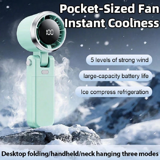 Portable Handheld Turbo Fan- 5 Gear High Speed 5000mAh Rechargeable Mini Personal Hand Fan Blow Cold Air, Battery Operated Travel Essentials, Beach Vacation, Gifts For Women, Men