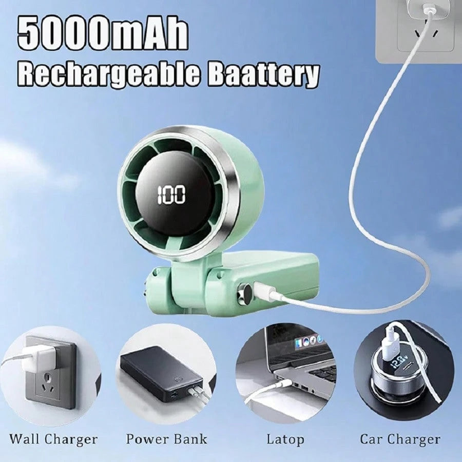 Portable Handheld Turbo Fan- 5 Gear High Speed 5000mAh Rechargeable Mini Personal Hand Fan Blow Cold Air, Battery Operated Travel Essentials, Beach Vacation, Gifts For Women, Men