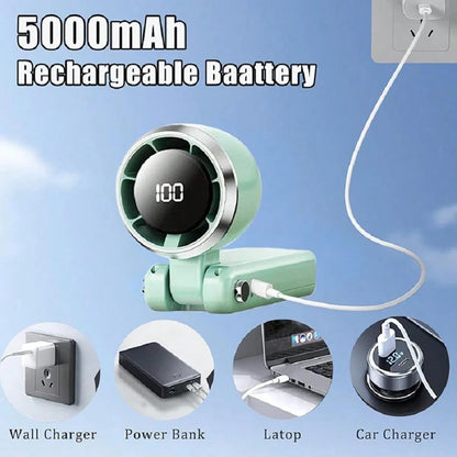 Portable Handheld Turbo Fan- 5 Gear High Speed 5000mAh Rechargeable Mini Personal Hand Fan Blow Cold Air, Battery Operated Travel Essentials, Beach Vacation, Gifts For Women, Men