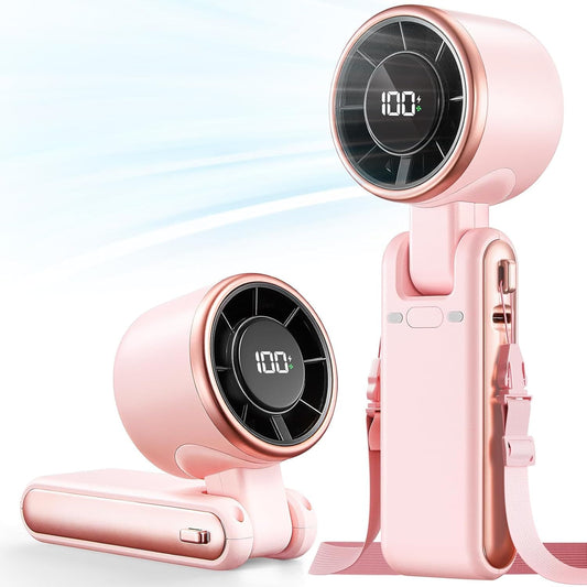 Portable Handheld Turbo Fan- 5-Speed High, 5000mAh Rechargeable Mini Personal Handheld Fan Blowing Cool Air, Battery Powered, Travel Essential, Beach Vacation, Gift For Women And Men (Green, Pink, Be