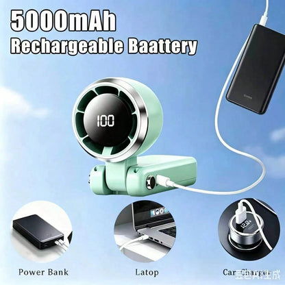 Portable Handheld Turbo Fan- 5-Speed High, 5000mAh Rechargeable Mini Personal Handheld Fan Blowing Cool Air, Battery Powered, Travel Essential, Beach Vacation, Gift For Women And Men (Green, Pink, Be