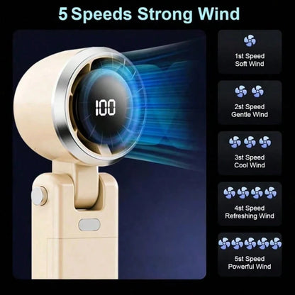 Portable Handheld Turbo Fan- 5-Speed High, 5000mAh Rechargeable Mini Personal Handheld Fan Blowing Cool Air, Battery Powered, Travel Essential, Beach Vacation, Gift For Women And Men (Green, Pink, Be