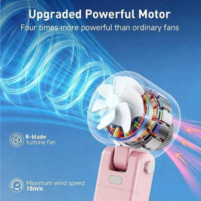 Portable Handheld Turbo Fan- 5-Speed High, 5000mAh Rechargeable Mini Personal Handheld Fan Blowing Cool Air, Battery Powered, Travel Essential, Beach Vacation, Gift For Women And Men (Green, Pink, Be
