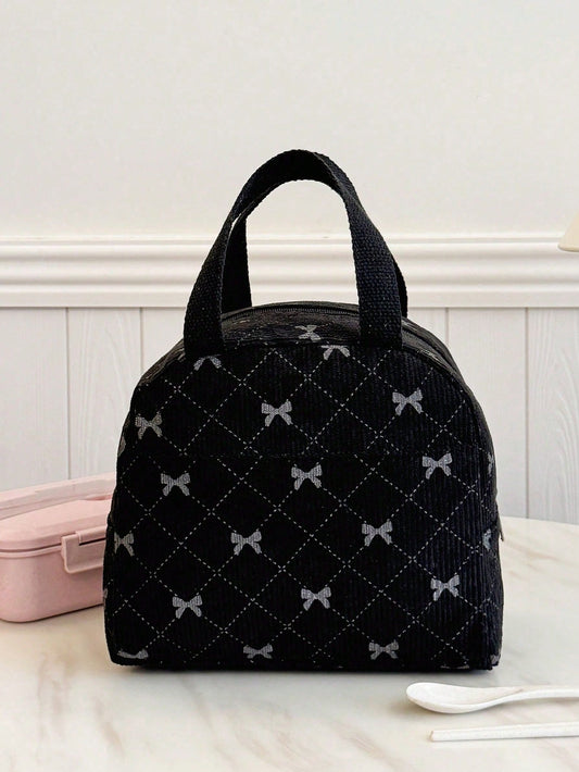 Portable Insulated Lunch Bag; Cute Thick Lunch Fruit Bag Suitable For Students; Bow Pattern Lunch Bag. Large Capacity Lunch Box Cooler Bag, Unisex, Suitable For Picnics, School, Women's Gifts, Camping