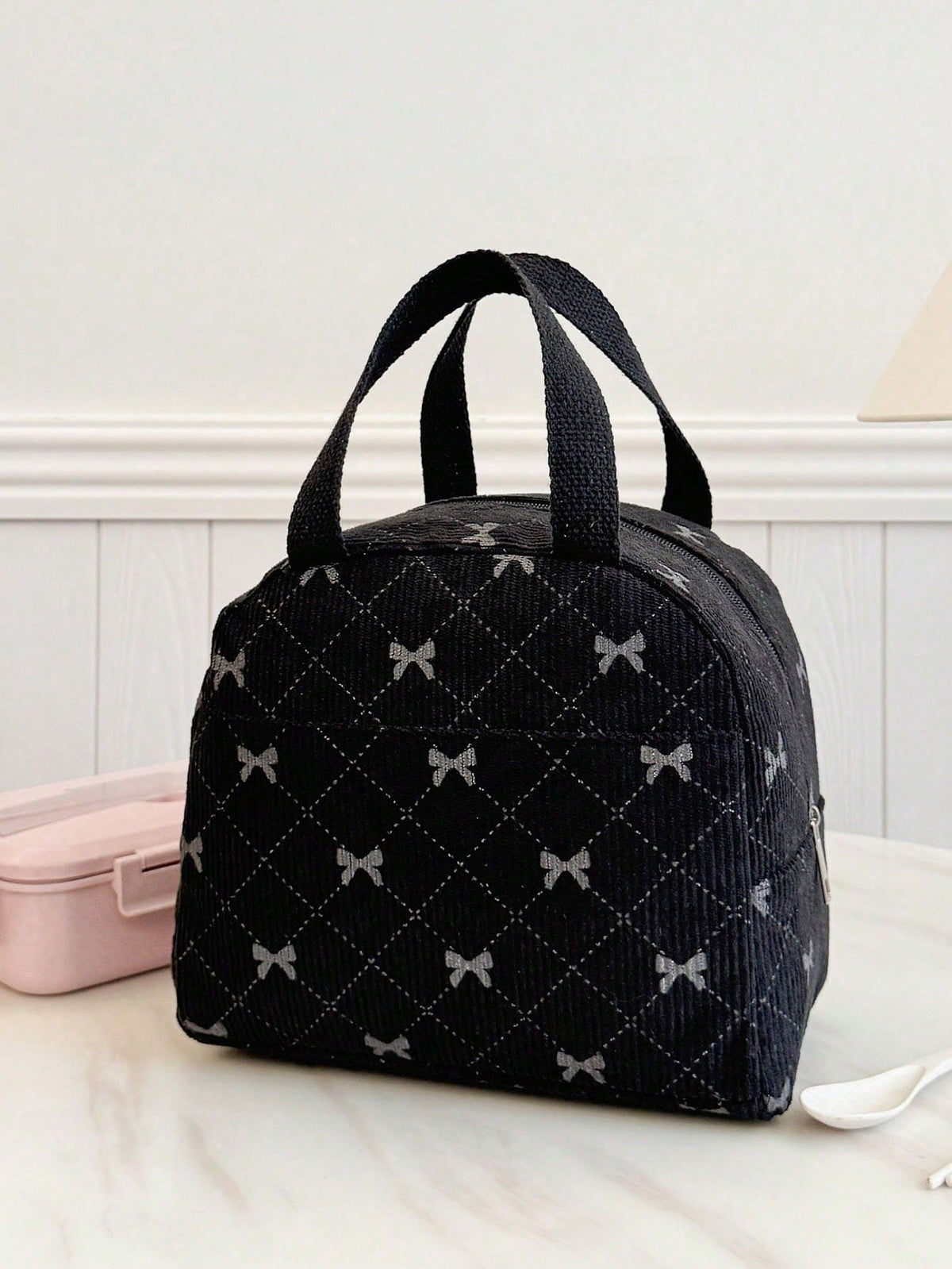 Portable Insulated Lunch Bag; Cute Thick Lunch Fruit Bag Suitable For Students; Bow Pattern Lunch Bag. Large Capacity Lunch Box Cooler Bag, Unisex, Suitable For Picnics, School, Women's Gifts, Camping