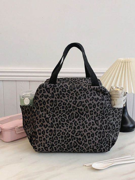 Portable Lunch Bag Insulated Bento Box Dinner Thermal Bag Student Thickened Cute Leopard Print Fruit Pattern Lunch Bag, Lunch Bags For Woman