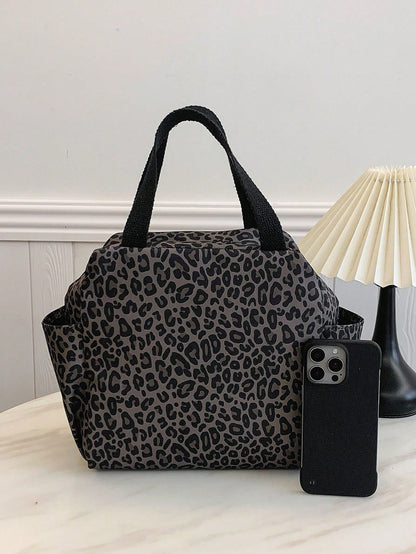 Portable Lunch Bag Insulated Bento Box Dinner Thermal Bag Student Thickened Cute Leopard Print Fruit Pattern Lunch Bag, Lunch Bags For Woman