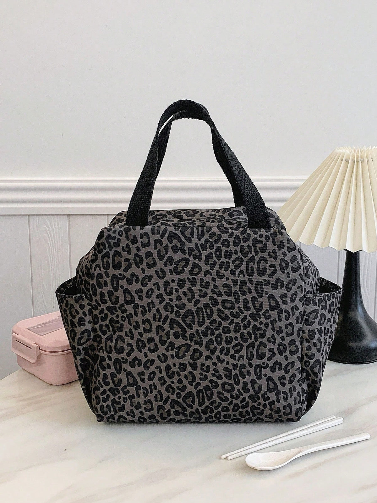 Portable Lunch Bag Insulated Bento Box Dinner Thermal Bag Student Thickened Cute Leopard Print Fruit Pattern Lunch Bag, Lunch Bags For Woman